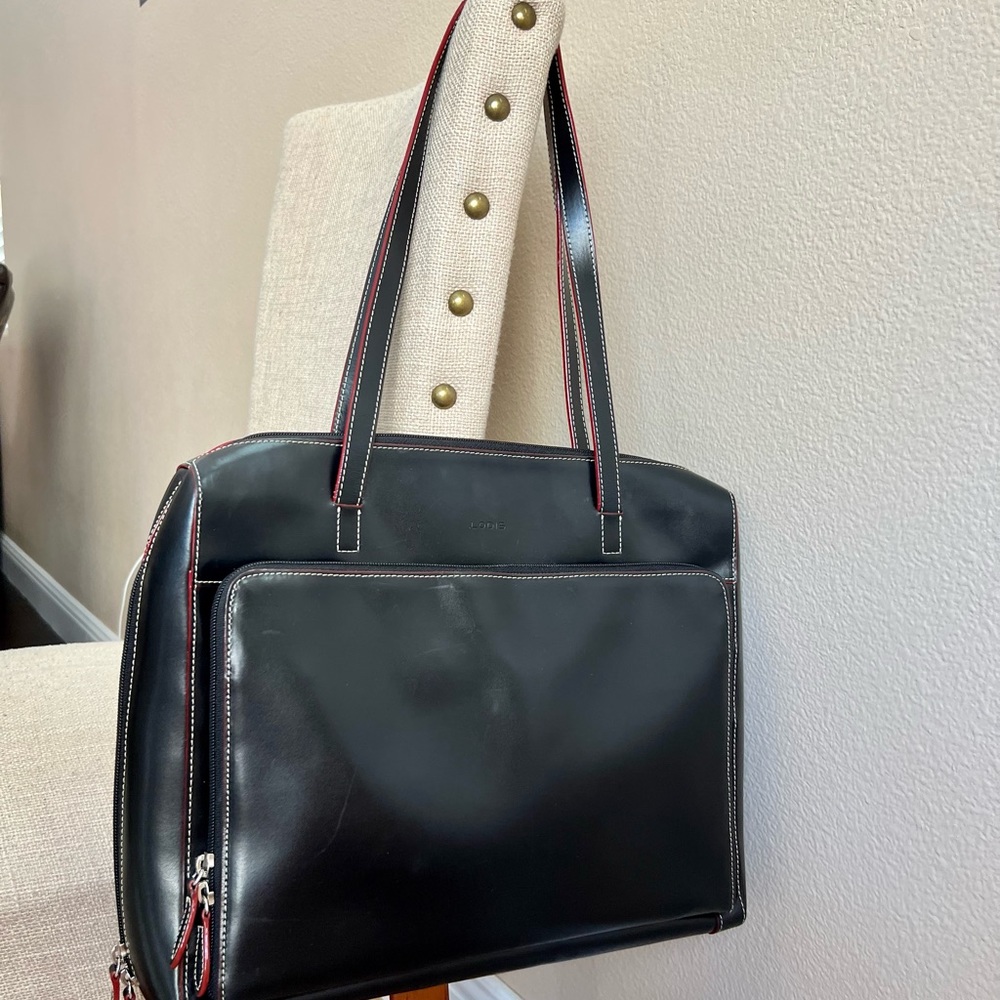 LODIS Audrey Leather Laptop Cushion Tote Bag Red Trim Briefcase
